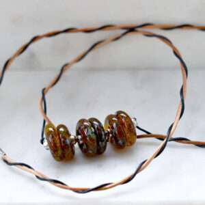 Amber look Glass Bead Leather Necklace
