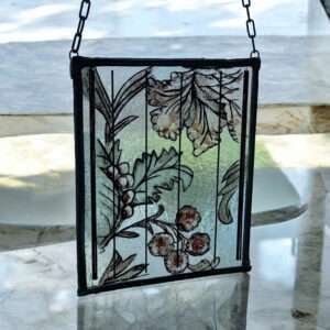 Handmade Painted Stained Glass Panel – Autumn Leaves Design
