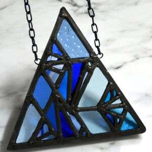 Sky blue triangle stained glass panel