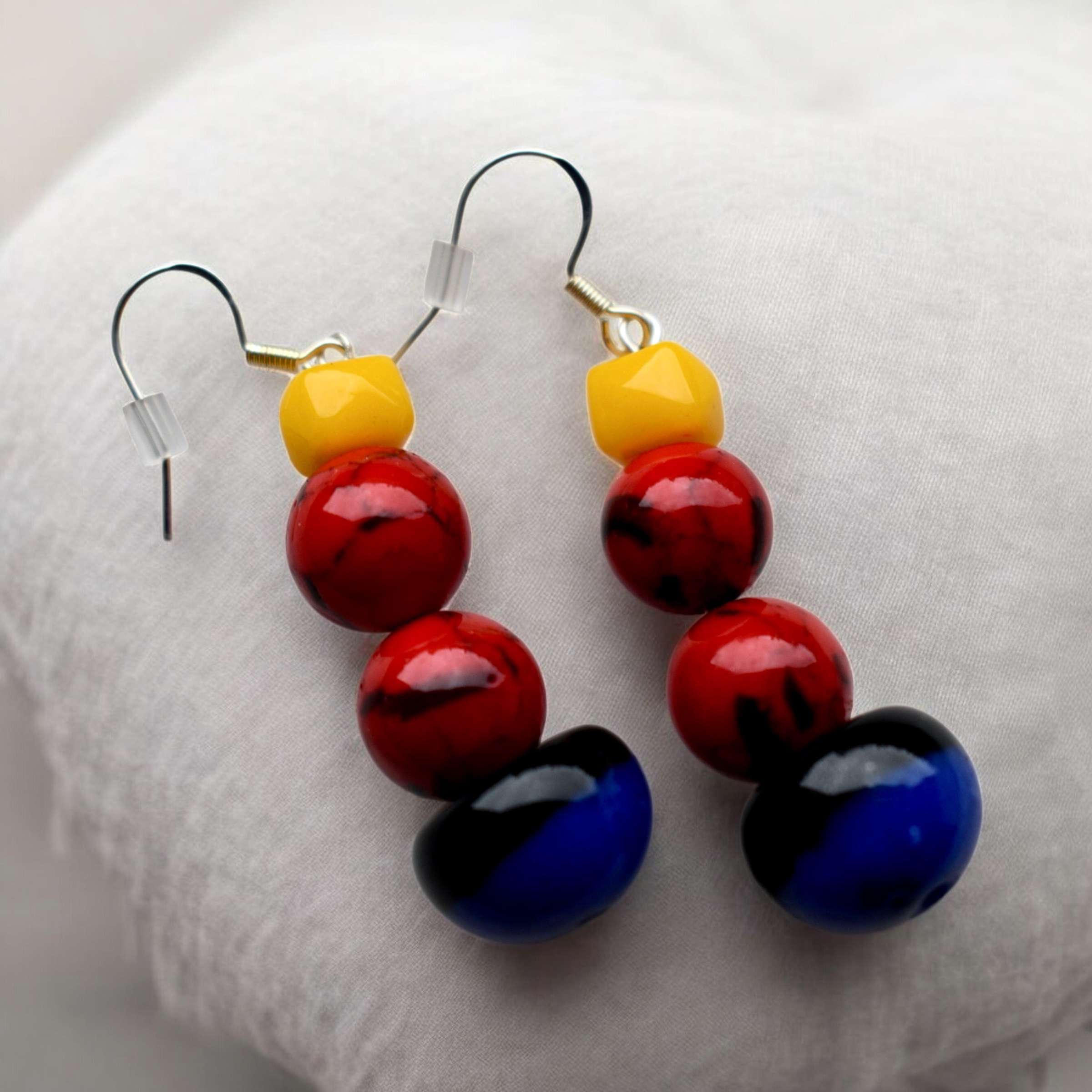 Sunset Jade – Natural Red Jade & Handmade Glass Bead Earrings