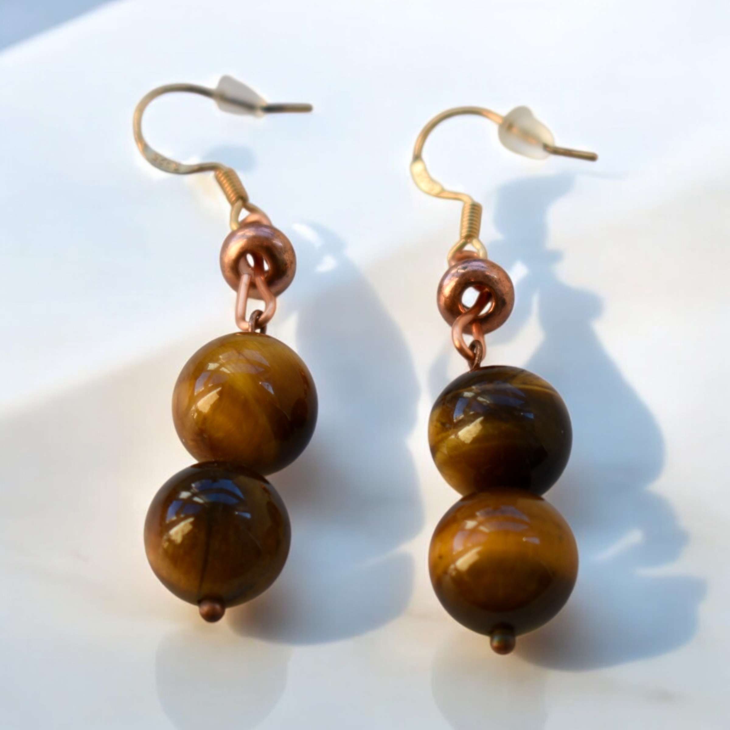 Tiger eye copper earrings with a sterling silver 925 hook