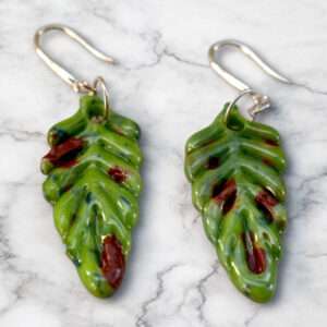 Leaves of Spring – Handmade Green Glass Leaf Earrings