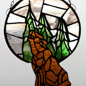 Howling Wolf Stained Glass Handcrafted Panel