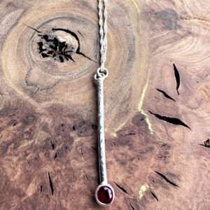 Hammered Sterling Silver Red Cubic Zirconia Necklace